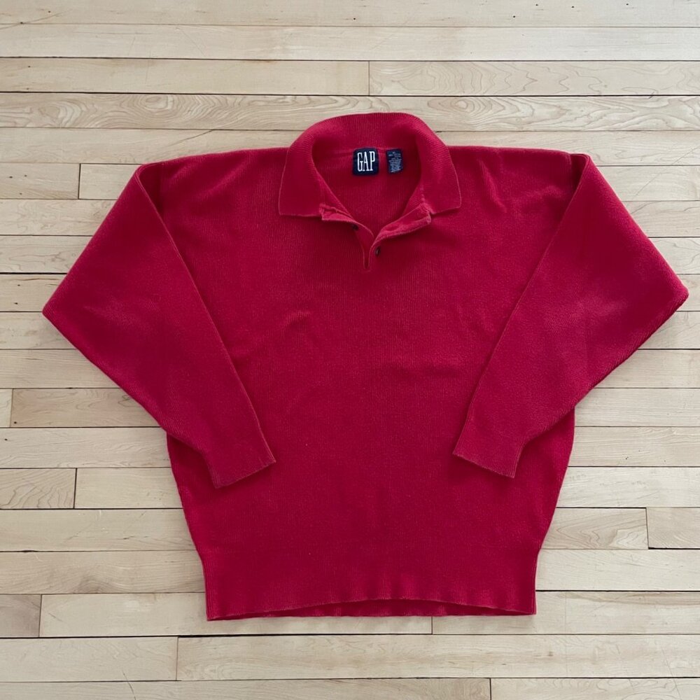 Vintage GAP Red Cotton Knit Sweater Men XL Rugby Polo Streetwear Preppy Heritage - Picture 7 of 12
